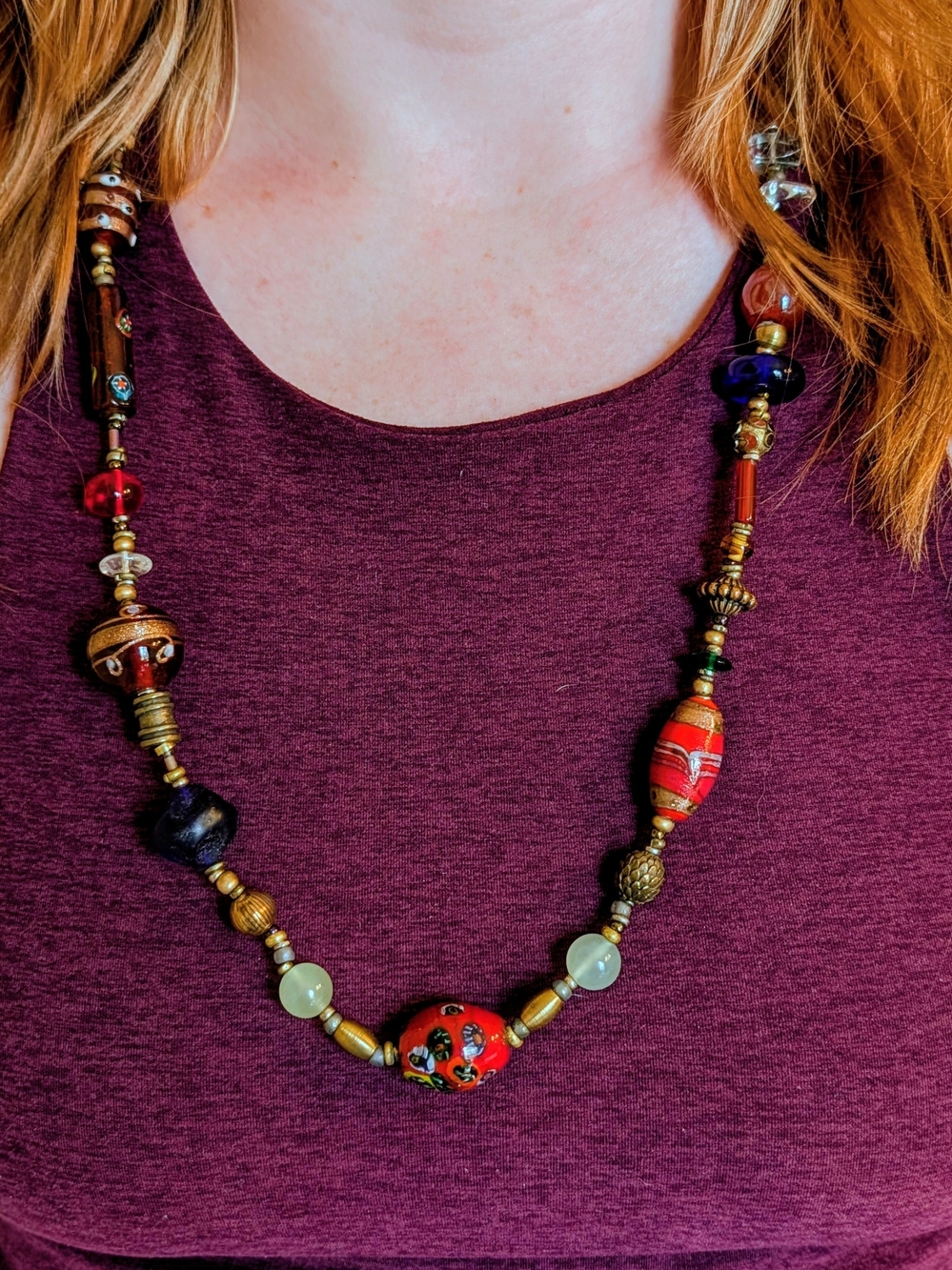 Hand Crafted Red and Gold Mixed Bead Necklace